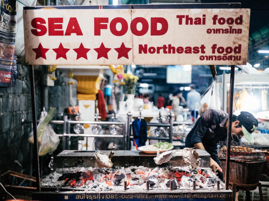 Stall selling sea food on the street, Bangkok