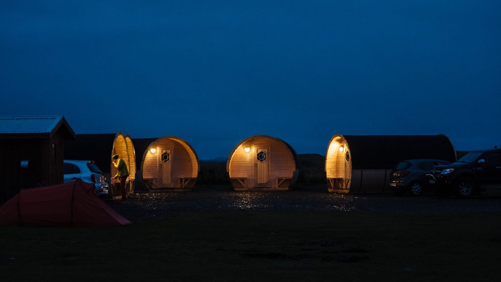 Wooden huts in Djúpivogur campsite